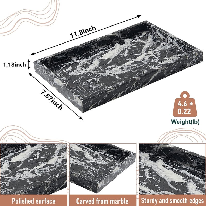 MULWR Marble Bathroom Tray,Pure Natural Vanity Tray,Marble Tray for Kitchen Counter Non-Ceramic/Non-Resin,Stone Trays 12 x 8 inch - Image 3